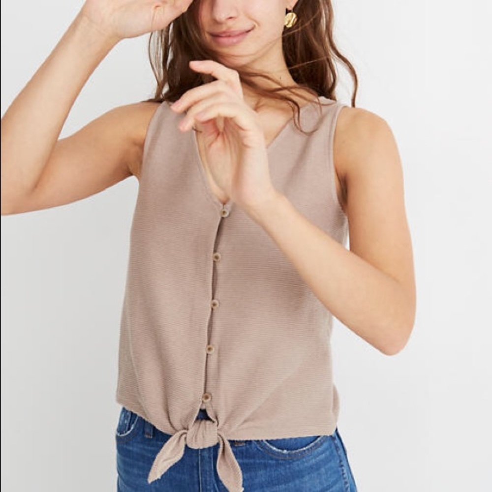 Texture and Thread Button-Front Tie Tank Top